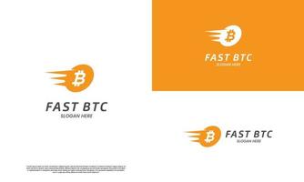 fast bitcoin logo design icon template, speed bitcoin logo, run bitcoin logo vector