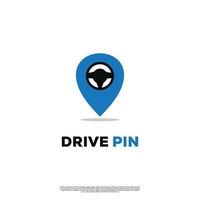 Driver pin logo design on isolated background, Steering Wheel with pointer logo concept vector