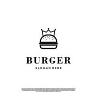 king burger logo design linear concept, hamburger with crown logo template vector