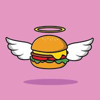 ángel de hamburguesa con ilustración de icono de vector de dibujos animados de ala. concepto de icono de comida vector premium aislado.
