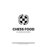 plantilla de icono de diseño de logotipo de comida de ajedrez, tablero de ajedrez combinado con concepto de logotipo de tenedor y cuchara vector