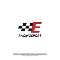 letter E with racing flag icon template logo design vector