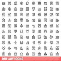 100 law icons set, outline style vector