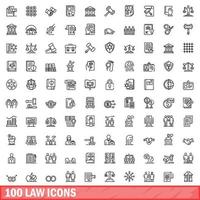 100 law icons set, outline style vector