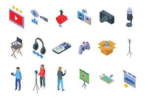 Vlogger streaming icons set isometric vector. Game live vector