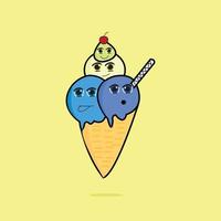 cute ice cream  isolated on blue background. Vector flat line icon.