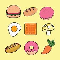 lindo set de comida con estilo kawaii vector