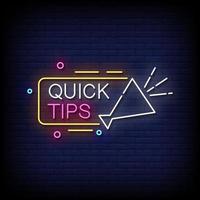 Quick Tips Neon Sign On Brick Wall Background Vector