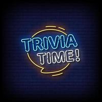 Trivia Time Neon Sign On Brick Wall Background Vector