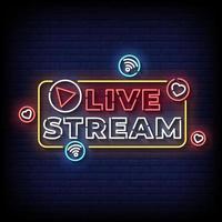 Live streaming Neon Sign On Brick Wall Background Vector