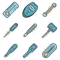 Thermometer icon set, outline style vector