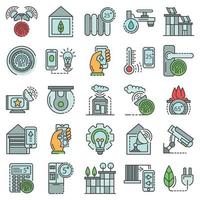 Intelligent building system icon set, outline style vector