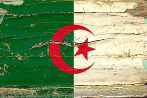 3D Flag of Algeria on wood photo