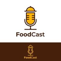 concepto de logotipo de comida y micrófono para podcast, símbolo de comida y micrófono con micrófono para la inspiración de la plantilla de diseño vectorial del logotipo de podcast vector