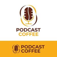 Podcast and coffee logo vector illustration design, microphone and coffee bean symbol for podcast logo design template inspiration, podcast logo element