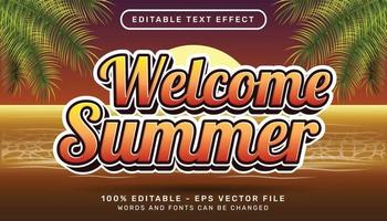 welcome summer retro color 3d editable text effect and sunset in sea landscape background
