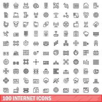 100 internet icons set, outline style vector