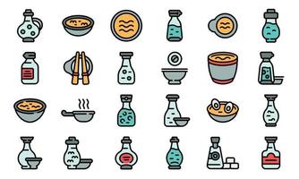 Soy sauce icons set line color vector