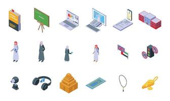 Arabic lessons icons set isometric vector. Arab joy vector