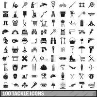 100 tackle icons set, simple style vector