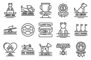 Dog training icons set, outline style vector