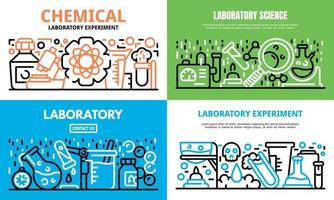 Chemical laboratory experiment science banner set, outline style vector