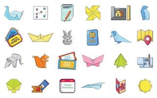 Paper object icon set, cartoon style vector