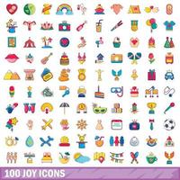 100 joy icons set, cartoon style vector