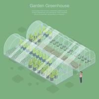 Garden greenhouse banner, isometric style vector