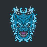 Blue dragon head illustration and water element vector