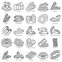 conjunto de iconos de pasta, estilo de esquema vector