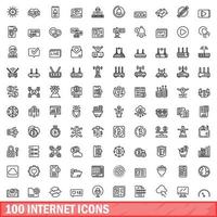 100 internet icons set, outline style vector