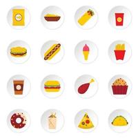 Fast food icons set in flat style vector