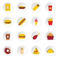 Fast food icons set in flat style vector