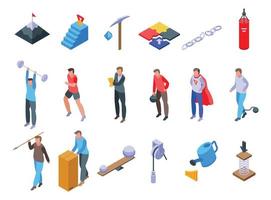 Effort icons set, isometric style vector