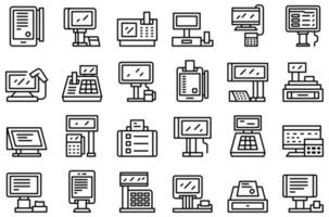 Touchscreen cash register icons set outline vector. Point sale vector