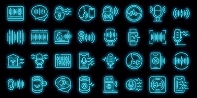 Speech recognition icons set vector neon
