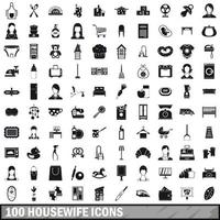 100 housewife icons set, simple style vector