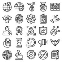 Reliability icons set, outline style vector