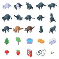 Raccoon icons set, isometric style vector