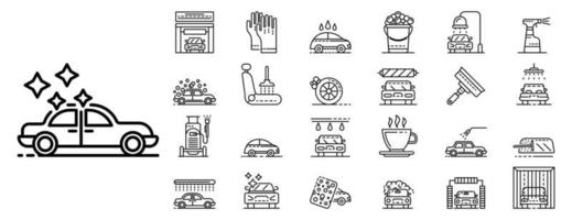 conjunto de iconos de lavado de autos, estilo de esquema vector