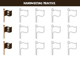 Tracing lines with pirate flags. Writing practice. vector