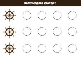 Tracing lines with steering wheels. Writing practice. vector