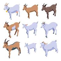 Goat icons set, isometric style vector