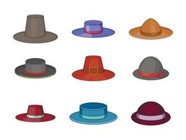conjunto de iconos de sombrero porkpie, estilo de dibujos animados vector
