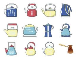 Kettle icon set, cartoon style vector