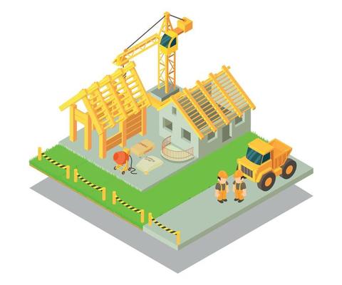 Construction concept banner, isometric style