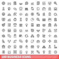 100 business icons set, outline style vector