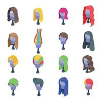 Wig icons set, isometric style vector