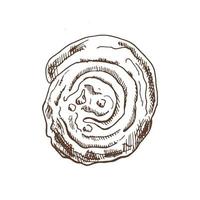 Vector hand drawn illustration of sweet bread, pastry, cinnabon bun, roll. Brown and white pastry  drawing isolated on white background. Sketch icon and bakery element for print, web, mobile.